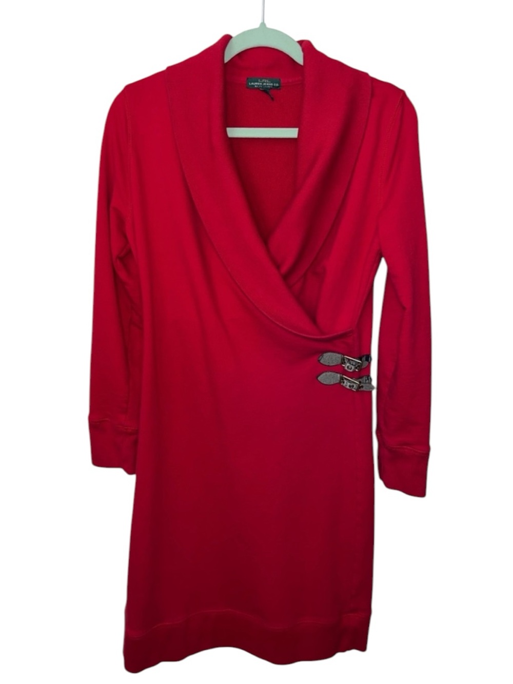 Vintage Lauren Ralph Lauren Red Shawl Collar Wrap Dress Equestrian Size M